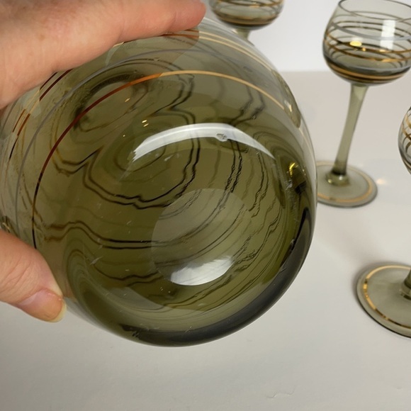 Vintage Bohemian MCM Gold Striped Smokey Topaz Decanter Set - Picture 8 of 13